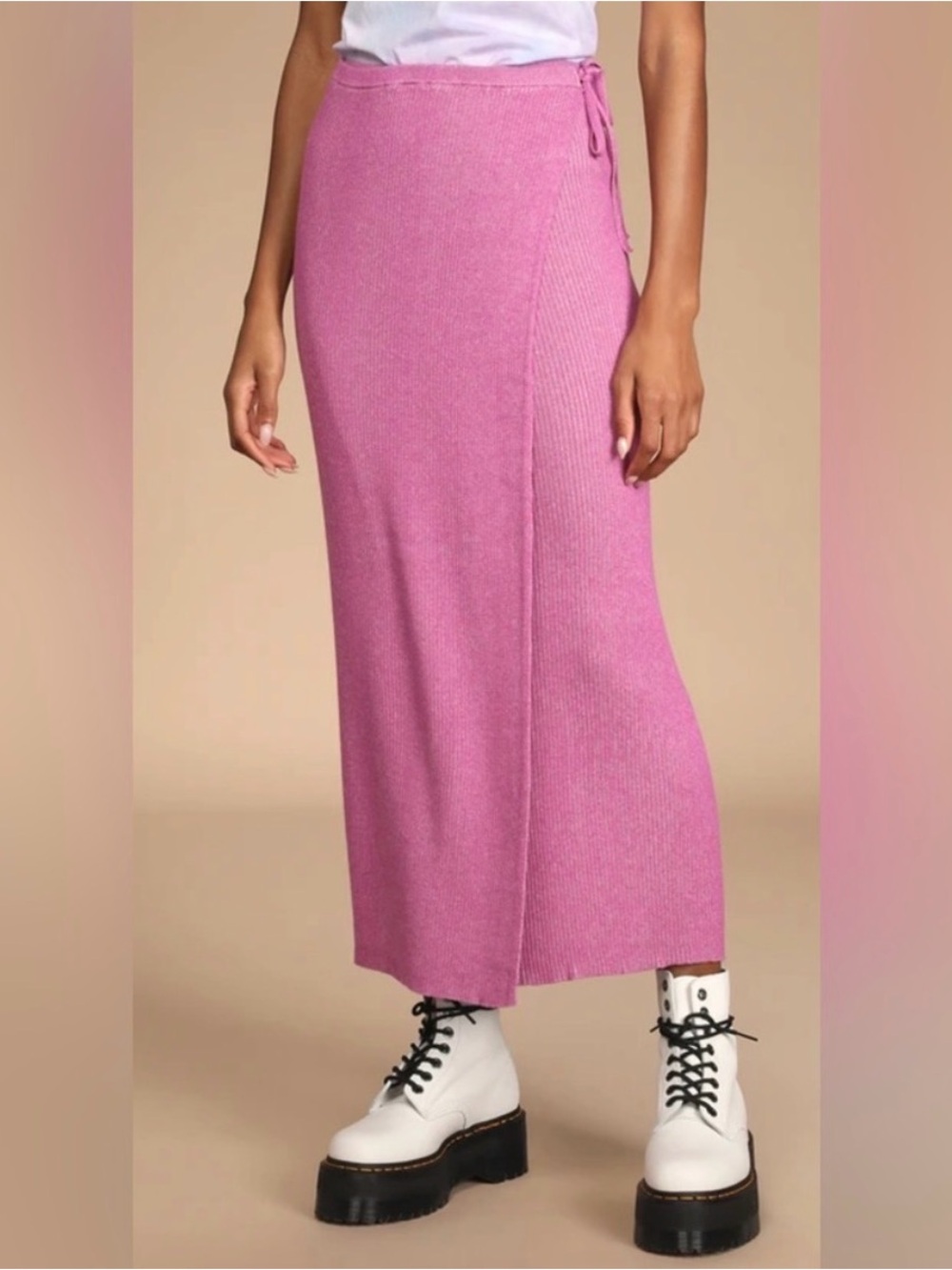 Free people Borderline Pink Ribbed Knit Wrap Midi Skirt